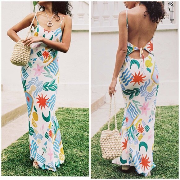 Princess Polly Dresses & Skirts - Princess Polly Maxi Dress Abstract Print Tie Back Resort Vacation 4 S NWT